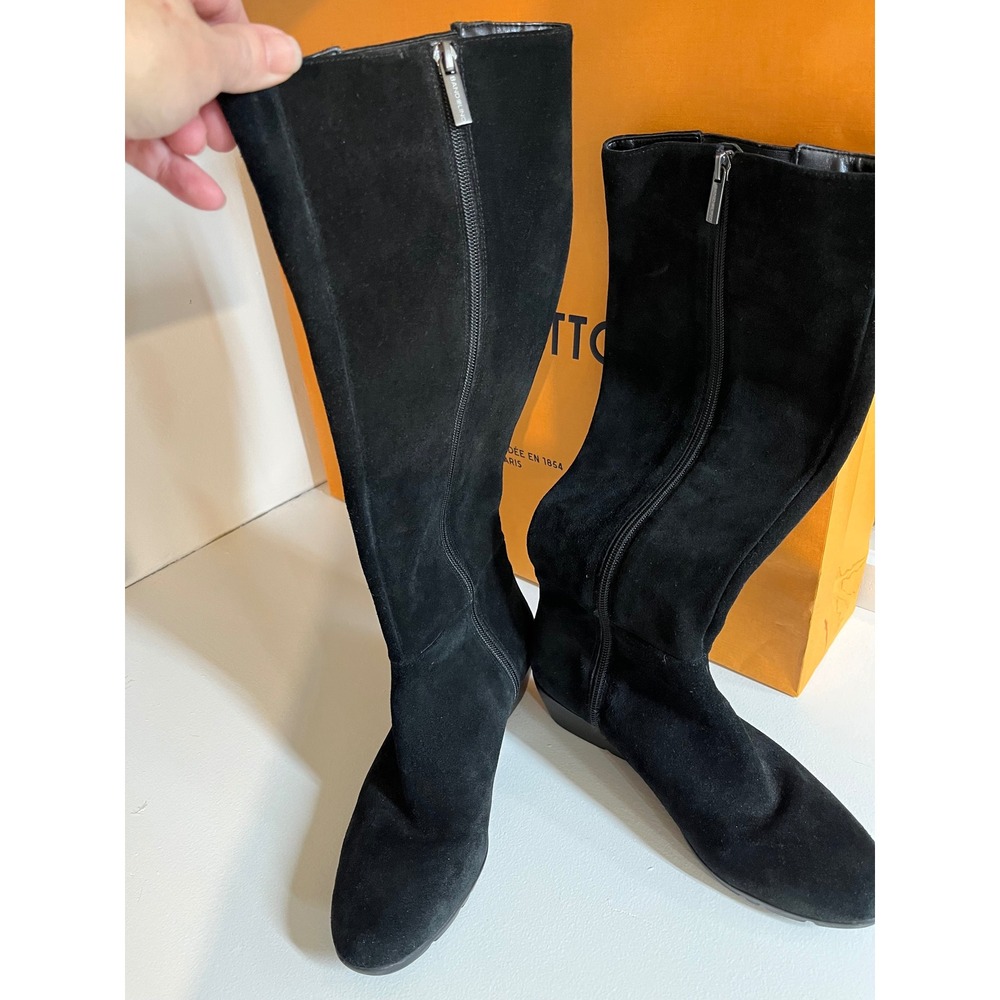 Bandolino Black Suede Wedge Knee‎ High Boots Women's Size 7.5